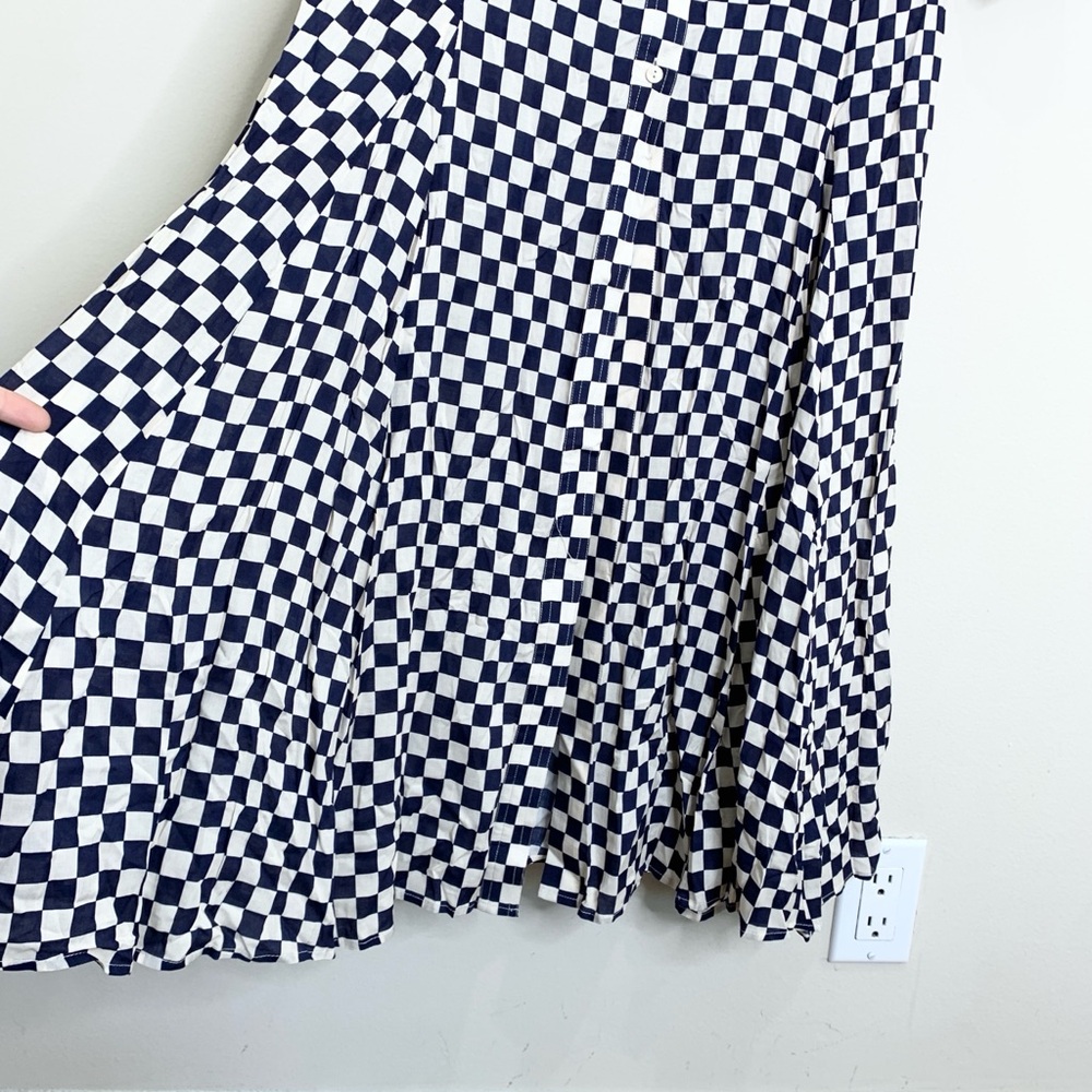 NEW RIXO Maddison Shirtdress (Sz XS) Long Sleeve Midi Navy Cream Checkerboard - Picture 11 of 16